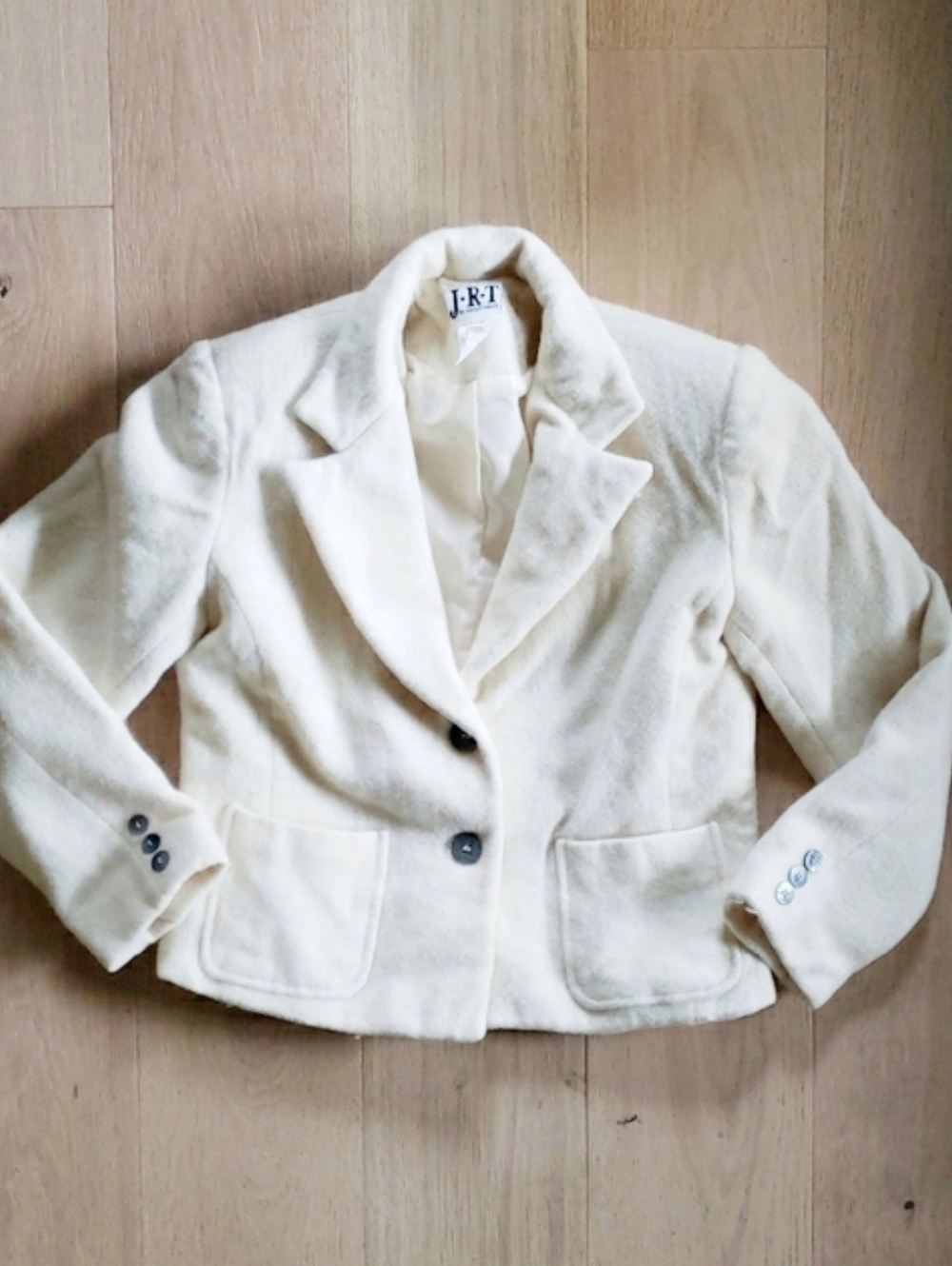 Ivory Wool Blazer Vintage JRT Newportnews Cream Jacket Size 4 Small